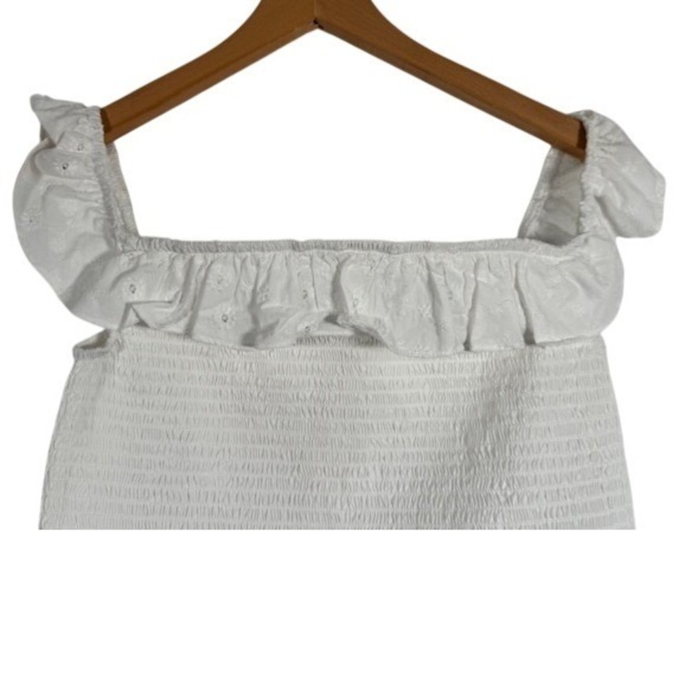 Wild Fable White Eyelet Ruffle Smocked Off Shoulder‎ Crop Top Women's Medium - Picture 2 of 10